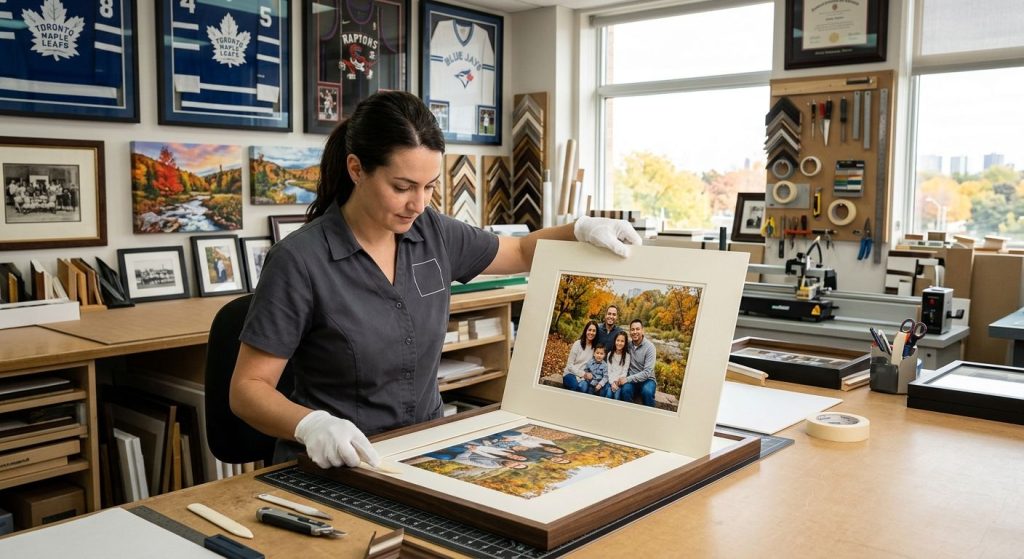 Cross-stitch framing in Mississauga — conservation framer stretching needlework at Supreme Pictures