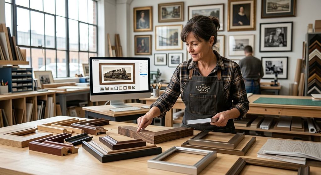Frame repairs in Mississauga — framer restoring a wood picture frame at Supreme Pictures